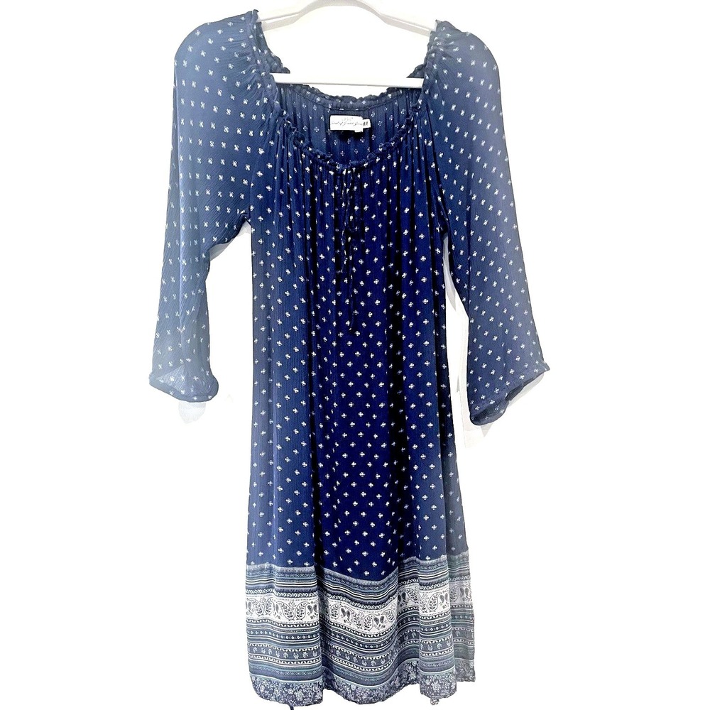H&M L .O.G.O DressMulticolor 3/4 Sleeve Navy Boho Peasant Cottagecore XS -S